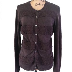 TORY BIRCH Cotton Linen Embroidered Lace Cardigan